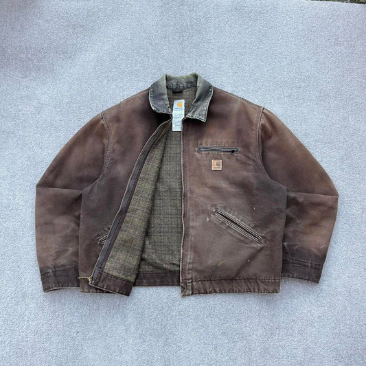 Faded brown Carhartt Detroit J97 DKB boxy fit workwear jacket - (XL)