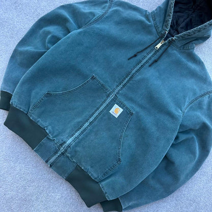 RARE vintage 90s Carhartt Active JQ243 'Hunter Green' faded teal boxy fit workwear jacket - (L)