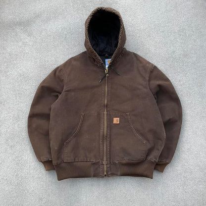 Y2K Carhartt faded chocolate brown active J130 DKB workwear jacket - (L)