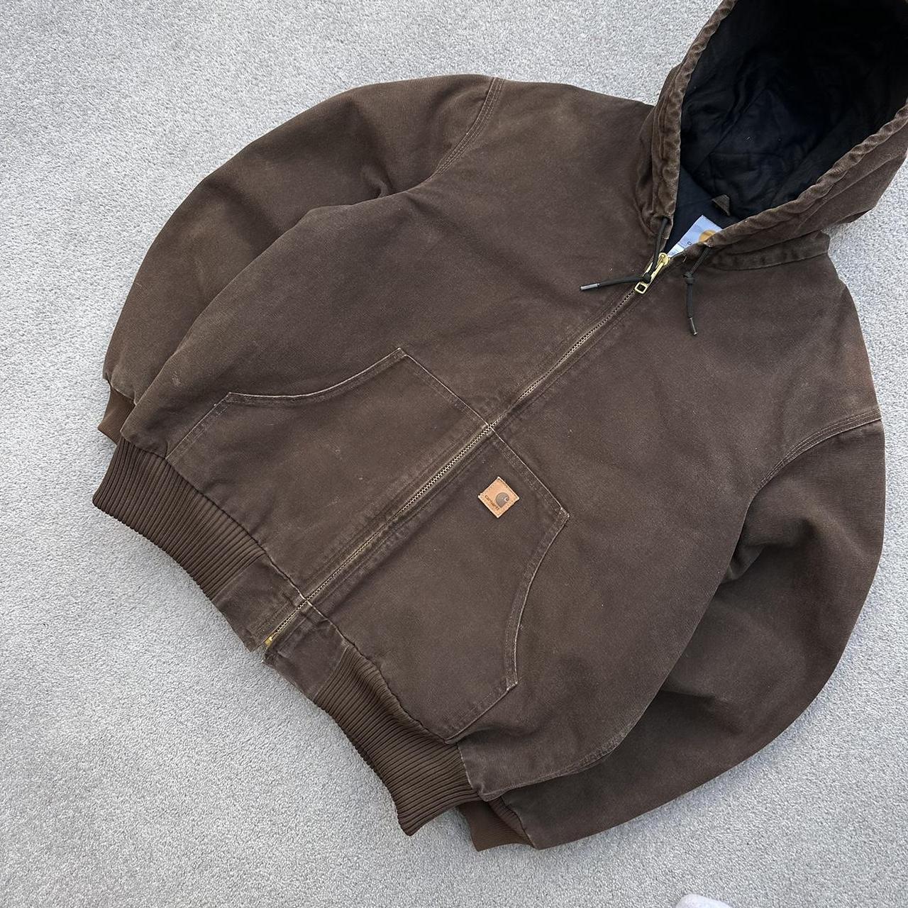 Y2K Carhartt faded chocolate brown active J130 DKB workwear jacket - (L)