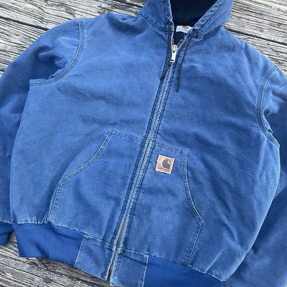 Vintage Carhartt J68 BLU Sandstone Hooded Jacket - Blue (L)