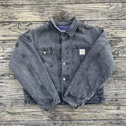 Vintage Carhartt JB1065 Aztec Denim Chore Jacket - Double Black (L)