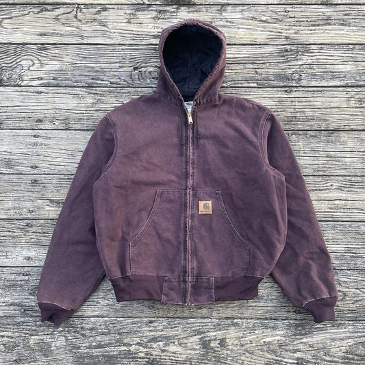 Vintage Carhartt J06 BRG Sandstone Hooded Jacket - Burgundy (L)