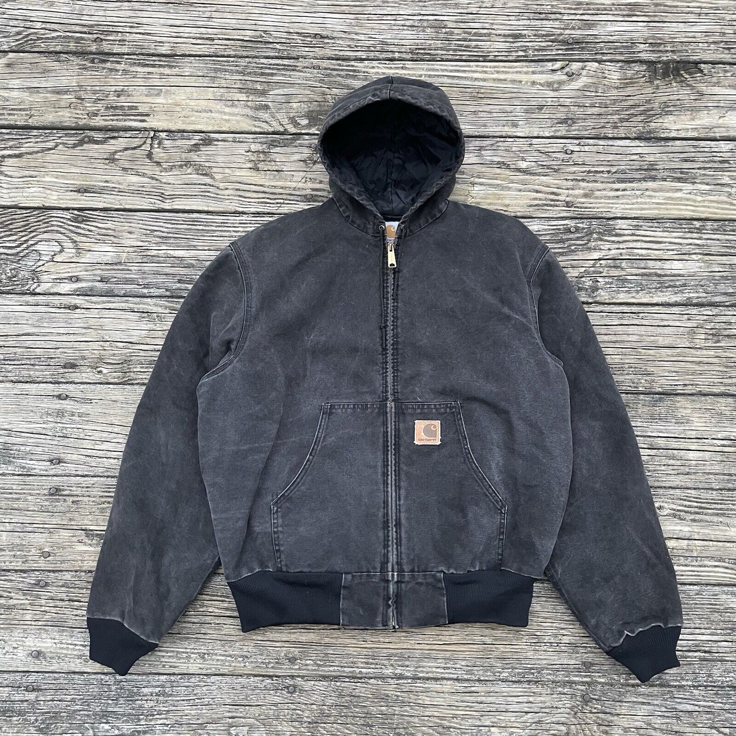 Vintage Carhartt J06 ONX Sandstone Hooded Jacket - Onyx (L)