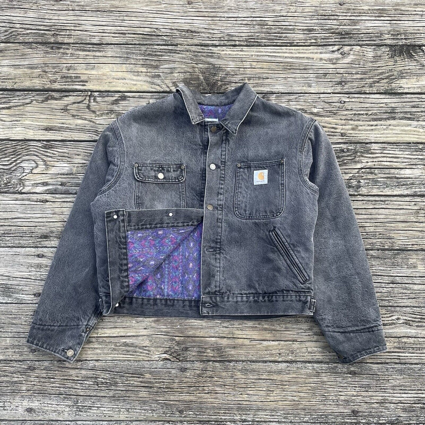 Vintage Carhartt JB1065 Aztec Denim Chore Jacket - Double Black (L)