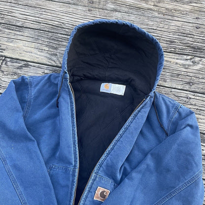 Vintage Carhartt J68 BLU Sandstone Hooded Jacket - Blue (L)