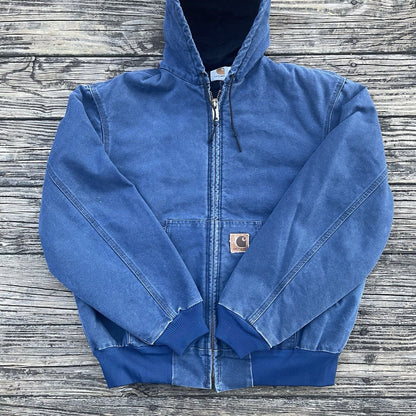 Vintage Carhartt J68 BLU Sandstone Hooded Jacket - Blue (L)