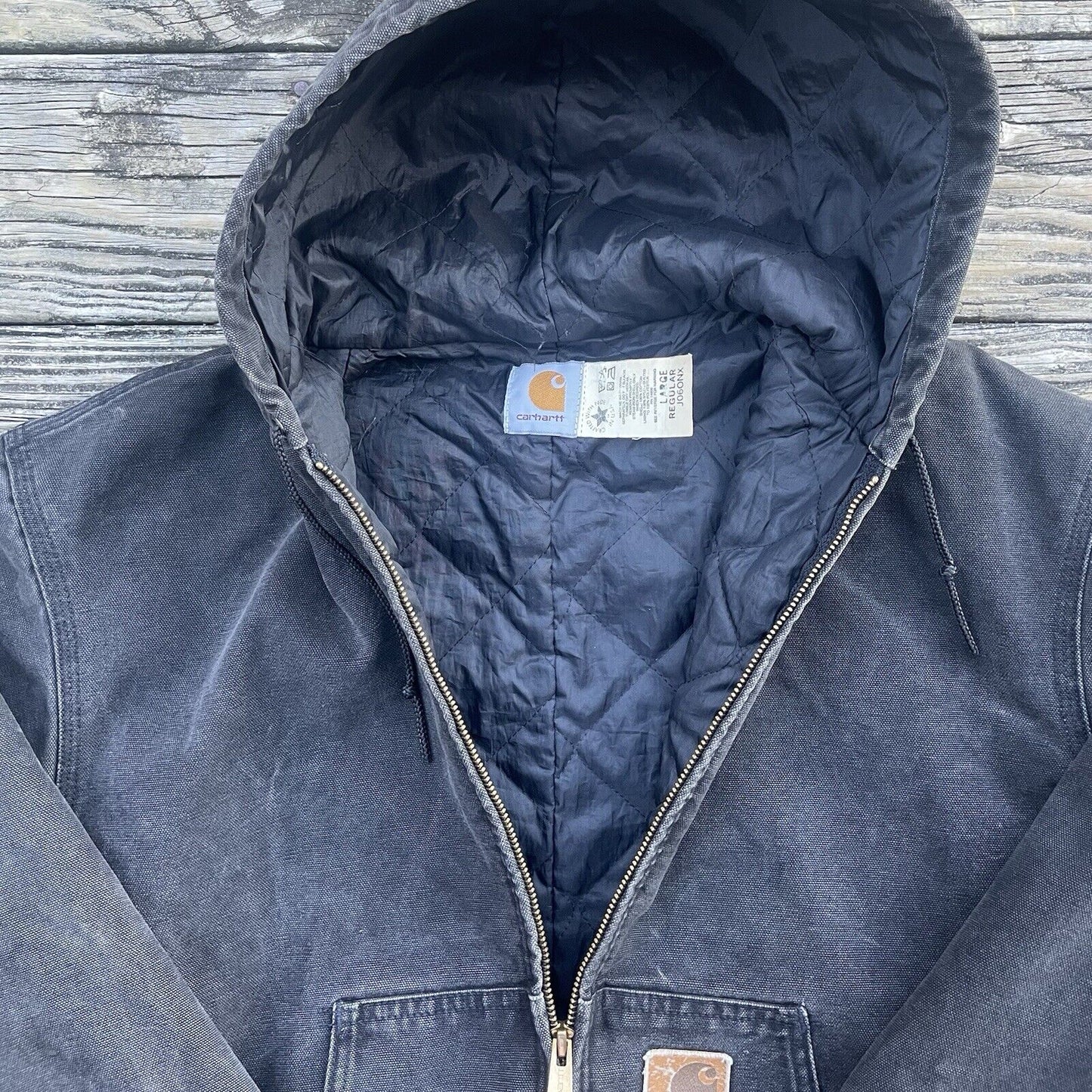 Vintage Carhartt J06 ONX Sandstone Hooded Jacket - Onyx (L)