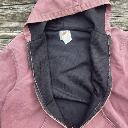 Vintage Carhartt JR1036 Firm Duck Hooded Active Jacket - Redwood (L) - Made in USA (1995)