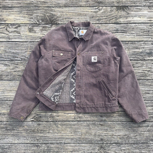 Vintage 1996 Carhartt JP1073 Aztec Pile-Lined Chore Jacket - Mocha (L)